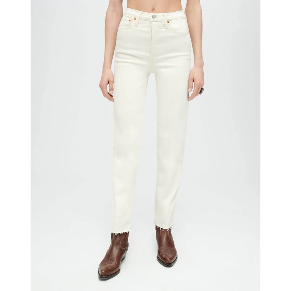 RE/DONE | stretch high rise stove pipe straight leg jeans in vintage white